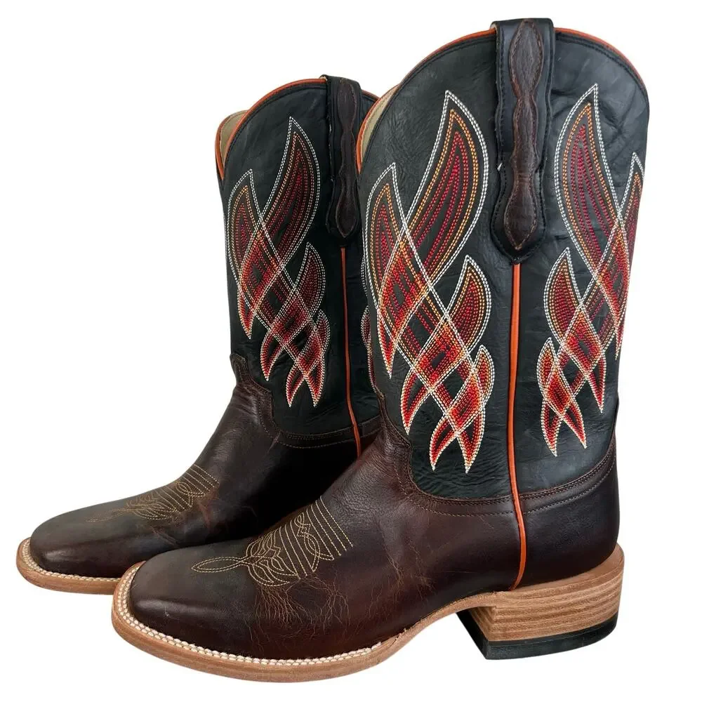 Men's Capitan Boots Guthrie Brown Leather Square Toe Western Boots 3093 (Sz 10D)
